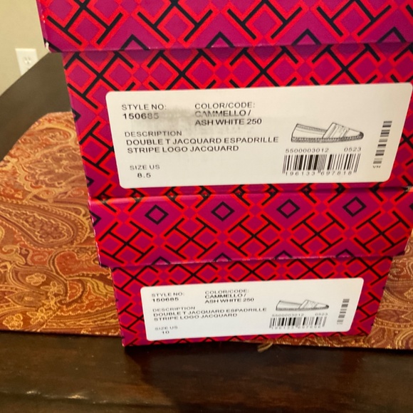 Tory Burch  Double T Jacquard Espadrille | Cammello/Ash White-BNIB, MSRP$198 - Picture 4 of 5